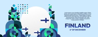 Modern geometrik tarzda Finlandiya 'nın Bağımsızlık Günü pankartı. Posterler, etkinlikler ve sosyal medya için mükemmel bir Ulusal Gün geçmişi. Finlandiya Gününüz kutlu olsun