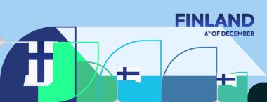 Geometrik soyut geçmişe sahip renkli Finlandiya Bağımsızlık Günü afişi. Finlandiya Ulusal Günü 'nüz kutlu olsun. Vektör illüstrasyon kutlaması. Mutlu kutlamalar
