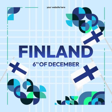 Finlandiya 'nın Yaşayan Modern Geometrik Sanatlarla Bağımsızlık Günü afişi. Finlandiya Ulusal Bağımsızlık Günü 'nün afişi. Tebrik kartı ve karnaval kutlaması kadar uygun. İyi tatiller.
