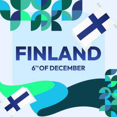 Finlandiya uyruklu ya da Bağımsızlık Günü şablonu renkli geometrik şekildedir. Finlandiya 'nın bağımsızlığını kutlayalım. Selamlama, sosyal medya, poster ve daha fazla tatil için harika bir geçmiş