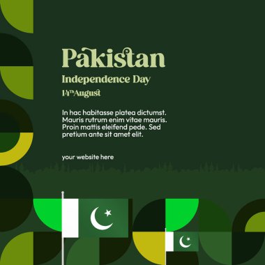 Modern geometrik tarzda Pakistan Ulusal Bağımsızlık Gününün şablonları. Şenlikli kutlamalar, parti geçmişleri, karnaval ve tatil etkinlikleri için harika. Pakistan ulusal afişi illüstrasyon