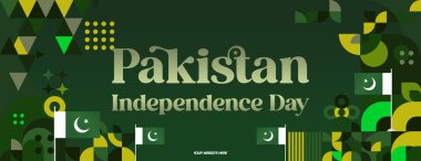 Modern geometrik tarzda, Pakistan 'ın Bağımsızlık Günü bayrağı. Posterler, etkinlikler ve sosyal medya için mükemmel bir Ulusal Gün geçmişi. Pakistan Günün kutlu olsun.