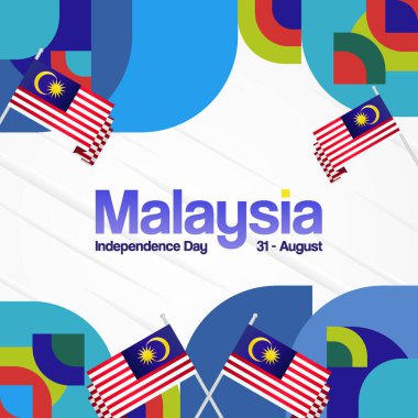 Son Malezya Bağımsızlık Günü afişleri. Özel gün kutlamaları için soyut geometrik şablon, tebrik kartı, başlık, satış, Malezya ulusal etkinliği. Tatil temalı vektör çizimi