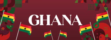 Geometrik tasarımlı en son Gana Bağımsızlık Günü şablonu. Tebrik kartları, iş yerleri, tatil etkinlikleri ve sosyal medya tatil satış reklamları için yaratıcı Gana ulusal günlük afişi