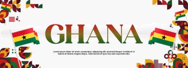Gana Bağımsızlık Günü geçmişi. Ulusal günü kutlamak için geometrik sanat şablonları, tebrik kartları, karnavallar, festivaller ve spor etkinlikleri. Gana bayramı temalı