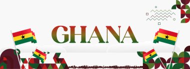 Geometrik sanatlı yaratıcı Gana Bağımsızlık Günü afişi. Kutlamalar, tebrik kartları ve bayram etkinlikleri için Gana Ulusal Günü poster tasarımı. Canlı bir tatil konsepti