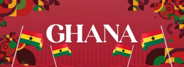 Yaratıcı geometrik tasarımlı çekici Gana Bağımsızlık Günü afişi. Ulusal bayram etkinlikleri, tebrik kartları ve iş tatili promosyonları için ideal.