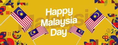 Malezya Günü kutlamaları için yaratıcı geometrik pankart. Ulusal Bayram posterleri, afişler, başlıklar, tebrik kartları ve etkinlik reklamları için mükemmel. Malezya tatil geçmişiniz kutlu olsun.