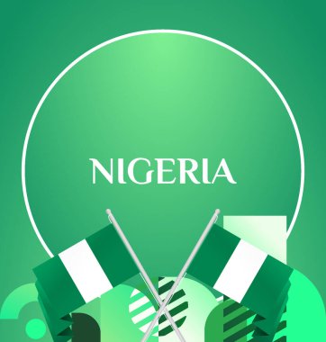 Nijerya Bağımsızlık Günü geçmişi canlı geometrik tarzda. Kutlama kartları, satışlar ve bayram etkinlikleri için bayram afişi. Canlı Nijerya Günü teması