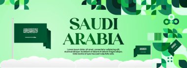 Son Suudi Arabistan Bağımsızlık Günü pankartları. Özel gün kutlamaları için soyut geometrik şablon, tebrik kartı, başlık, satış, Suudi Arabistan 'ın ulusal etkinliği. Tatil temalı vektör çizimi