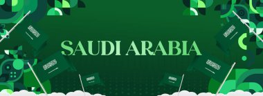 Saudi Arabia Independence Day Feast Backgrounds. Geometric banner to celebrate Saudi Arabia National day. Great template for greeting cards, posters and holidays sale clipart