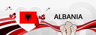 Arnavutluk Bağımsızlık Günü modern karşılama bayrağı. 28 Kasım Ulusal Gününüz kutlu olsun. Bayrak renklerine sahip şenlikli yatay arka plan, karnaval posteri, turizm kampanyası, bayram indirimi için harika.