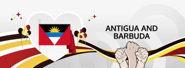 Antigua ve Barbuda Bağımsızlık Günü modern selamlama bayrağı. 1 Kasım Mutlu Ulusal Günler. Bayrak renklerine sahip şenlikli yatay arka plan, poster, turizm kampanyası, bayram indirimi