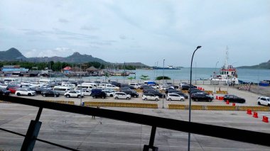 Background of the harbor pier. Bakauheni Port Lampung, Sumatra Island, connecting Merak Port, Java Island. Homecoming concept, Indonesian tourist destinations