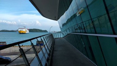 Background of the harbor pier. Bakauheni Port Lampung, Sumatra Island, connecting Merak Port, Java Island. Homecoming concept, Indonesian tourist destinations