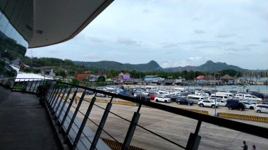 Background of the harbor pier. Bakauheni Port Lampung, Sumatra Island, connecting Merak Port, Java Island. Homecoming concept, Indonesian tourist destinations