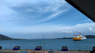 Background of the harbor pier. Bakauheni Port Lampung, Sumatra Island, connecting Merak Port, Java Island. Homecoming concept, Indonesian tourist destinations
