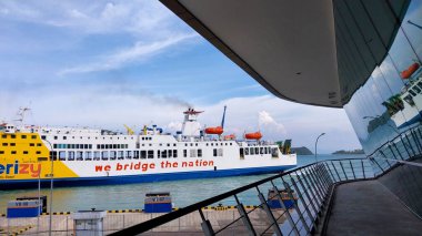 Background of the harbor pier. Bakauheni Port Lampung, Sumatra Island, connecting Merak Port, Java Island. Homecoming concept, Indonesian tourist destinations