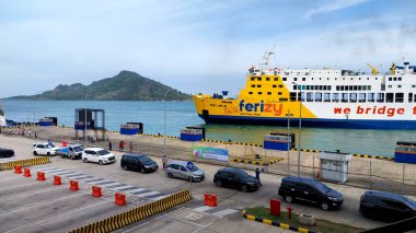 Background of the harbor pier. Bakauheni Port Lampung, Sumatra Island, connecting Merak Port, Java Island. Homecoming concept, Indonesian tourist destinations