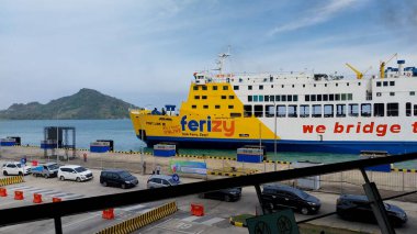 Background of the harbor pier. Bakauheni Port Lampung, Sumatra Island, connecting Merak Port, Java Island. Homecoming concept, Indonesian tourist destinations