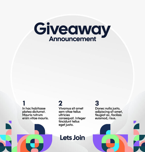 Победитель конкурса объявляет о размещении в социальных сетях шаблона с красочными геометрическими орнаментами. Идеально подходит для онлайн бизнеса. Праздничный фон