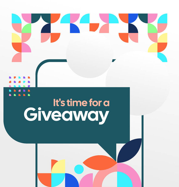 Победитель конкурса объявляет о размещении в социальных сетях шаблона с красочными геометрическими орнаментами. Перфект для бизнес-маркетинга. Праздничный фон