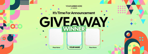 Дизайн объявления победителя с красочными геометрическими орнаментами. Объявление победителя с тремя победителями. Перфект для баннера, мега-продажи и бизнеса. Горизонтальный фон