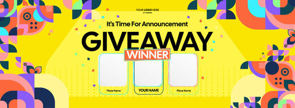 Дизайн объявления победителя с красочными геометрическими орнаментами. Объявление победителя с тремя победителями. Перфект для баннера, мега-продажи и бизнеса. Горизонтальный фон