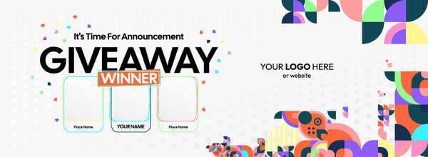 Дизайн объявления победителя с красочными геометрическими орнаментами. Объявление победителя с тремя победителями. Перфект для баннера, мега-продажи и бизнеса. Горизонтальный фон