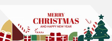 Mutlu Noeller ve yeni yıl tebrikleri. Geometrik şekilli son moda Xmas afişleri. Web siteleri, profil kapakları, tatil posterleri, baskılar ve mevsimsel dilekler için yatay Noel başlıkları.