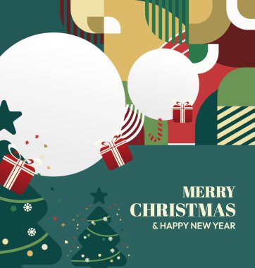 Mutlu Noeller ve yeni yıl tebrik kartları için kare şablonlar. Noel süslemeleri ve geometrik desenler. Sosyal medya, poster, kapak ve parmak izi paylaşımı için mükemmel. Xmas Arkaplanı