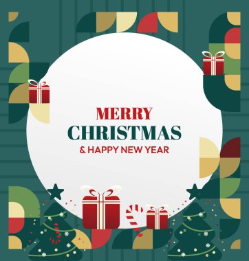 Mutlu Noeller ve yeni yıl tebrik kartları için kare şablonlar. Noel süslemeleri ve geometrik desenler. Sosyal medya, poster, kapak ve parmak izi paylaşımı için mükemmel. Xmas Arkaplanı