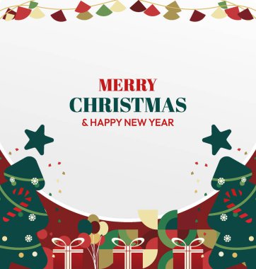 Mutlu Noeller ve yeni yıl tebrik kartları için kare şablonlar. Noel süslemeleri ve geometrik desenler. Sosyal medya, poster, kapak ve parmak izi paylaşımı için mükemmel. Xmas Arkaplanı