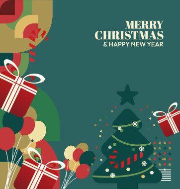 Mutlu Noeller ve yeni yıl tebrik kartları için kare şablonlar. Noel süslemeleri ve geometrik desenler. Sosyal medya, poster, kapak ve parmak izi paylaşımı için mükemmel. Xmas Arkaplanı