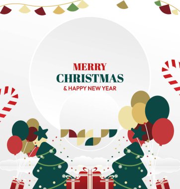 Mutlu Noeller ve yeni yıl tebrik kartları için kare şablonlar. Noel süslemeleri ve geometrik desenler. Sosyal medya, poster, kapak ve parmak izi paylaşımı için mükemmel. Xmas Arkaplanı