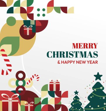 Mutlu Noeller ve yeni yıl tebrik kartları için kare şablonlar. Noel süslemeleri ve geometrik desenler. Sosyal medya, poster, kapak ve parmak izi paylaşımı için mükemmel. Xmas Arkaplanı