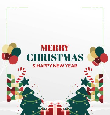 Mutlu Noeller ve yeni yıl tebrik kartları için kare şablonlar. Noel süslemeleri ve geometrik desenler. Sosyal medya, poster, kapak ve parmak izi paylaşımı için mükemmel. Xmas Arkaplanı