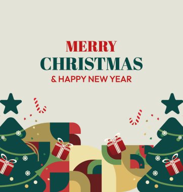 Mutlu Noeller ve yeni yıl tebrik kartları için kare şablonlar. Noel süslemeleri ve geometrik desenler. Sosyal medya, poster, kapak ve parmak izi paylaşımı için mükemmel. Xmas Arkaplanı