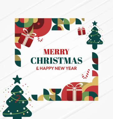 Mutlu Noeller ve yeni yıl tebrik kartları için kare şablonlar. Noel süslemeleri ve geometrik desenler. Sosyal medya, poster, kapak ve parmak izi paylaşımı için mükemmel. Xmas Arkaplanı