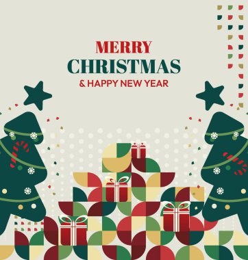 Mutlu Noeller ve yeni yıl tebrik kartları için kare şablonlar. Noel süslemeleri ve geometrik desenler. Sosyal medya, poster, kapak ve parmak izi paylaşımı için mükemmel. Xmas Arkaplanı