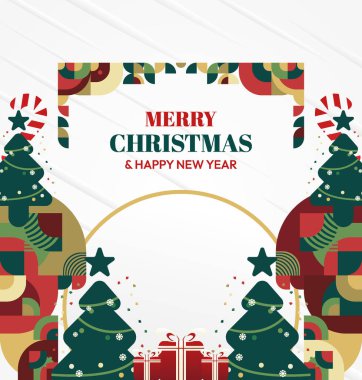 Mutlu Noeller ve yeni yıl tebrik kartları için kare şablonlar. Noel süslemeleri ve geometrik desenler. Sosyal medya, poster, kapak ve parmak izi paylaşımı için mükemmel. Xmas Arkaplanı