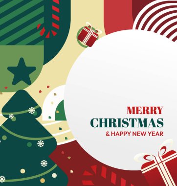 Mutlu Noeller ve yeni yıl tebrik kartları için kare şablonlar. Noel süslemeleri ve geometrik desenler. Sosyal medya, poster, kapak ve parmak izi paylaşımı için mükemmel. Xmas Arkaplanı