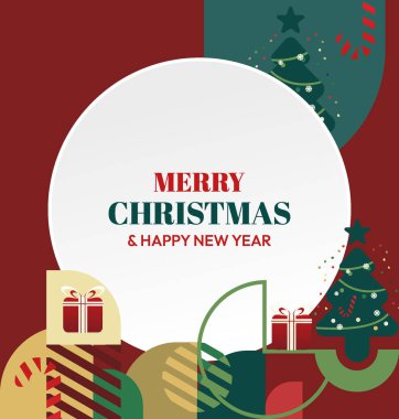 Mutlu Noeller ve yeni yıl tebrik kartları için kare şablonlar. Noel süslemeleri ve geometrik desenler. Sosyal medya, poster, kapak ve parmak izi paylaşımı için mükemmel. Xmas Arkaplanı