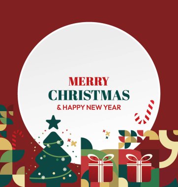 Mutlu Noeller ve yeni yıl tebrik kartları için kare şablonlar. Noel süslemeleri ve geometrik desenler. Sosyal medya, poster, kapak ve parmak izi paylaşımı için mükemmel. Xmas Arkaplanı