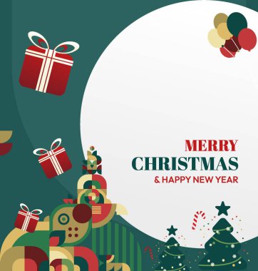 Mutlu Noeller ve yeni yıl tebrik kartları için kare şablonlar. Noel süslemeleri ve geometrik desenler. Sosyal medya, poster, kapak ve parmak izi paylaşımı için mükemmel. Xmas Arkaplanı