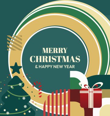 Mutlu Noeller ve yeni yıl tebrik kartları için kare şablonlar. Noel süslemeleri ve geometrik desenler. Sosyal medya, poster, kapak ve parmak izi paylaşımı için mükemmel. Xmas Arkaplanı