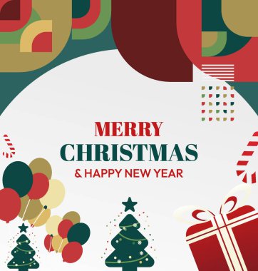 Mutlu Noeller ve yeni yıl tebrik kartları için kare şablonlar. Noel süslemeleri ve geometrik desenler. Sosyal medya, poster, kapak ve parmak izi paylaşımı için mükemmel. Xmas Arkaplanı