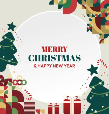 Mutlu Noeller ve yeni yıl tebrik kartları için kare şablonlar. Noel süslemeleri ve geometrik desenler. Sosyal medya, poster, kapak ve parmak izi paylaşımı için mükemmel. Xmas Arkaplanı