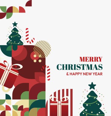 Mutlu Noeller ve yeni yıl tebrik kartları için kare şablonlar. Noel süslemeleri ve geometrik desenler. Sosyal medya, poster, kapak ve parmak izi paylaşımı için mükemmel. Xmas Arkaplanı