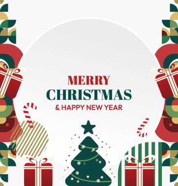 Mutlu Noeller ve yeni yıl tebrik kartları için kare şablonlar. Noel süslemeleri ve geometrik desenler. Sosyal medya, poster, kapak ve parmak izi paylaşımı için mükemmel. Xmas Arkaplanı